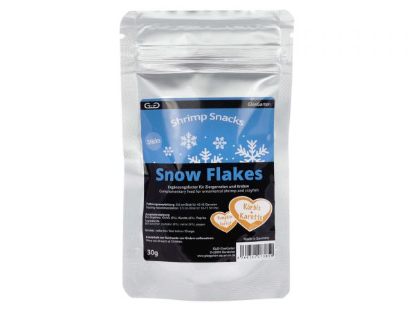 GlasGarten - Garnelenfutter Shrimp Snacks Snow Flakes, Kürbis & Karotte, 30g