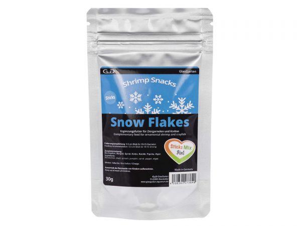 GlasGarten - Garnelenfutter Shrimp Snacks Snow Flakes, Sticks Mix 3in1, 30g